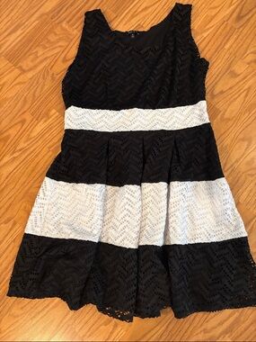 Sami & Jo Black and White Lace Striped Fit-and-Flare Dress